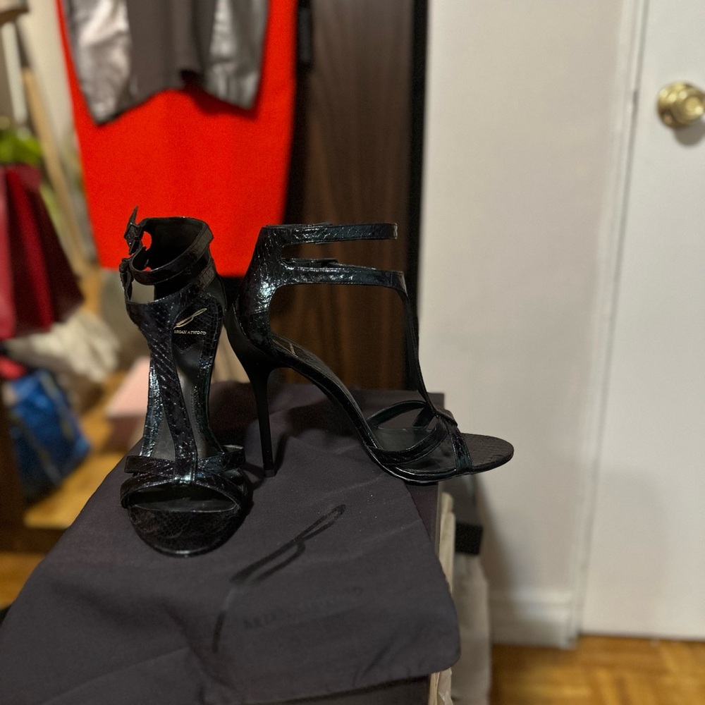 B Brian Atwood Black Heeled Sandals